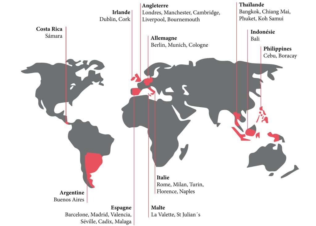 Séjour linguistique et destinations mondiales : apprenez l'anglais, l'espagnol, l'italien, l'allemand ou le thaï avec l'expertise de Sherwood School.
